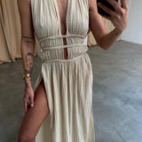 Yvonne - Texturiertes Kleid mit Schlitz - Ansicht 7