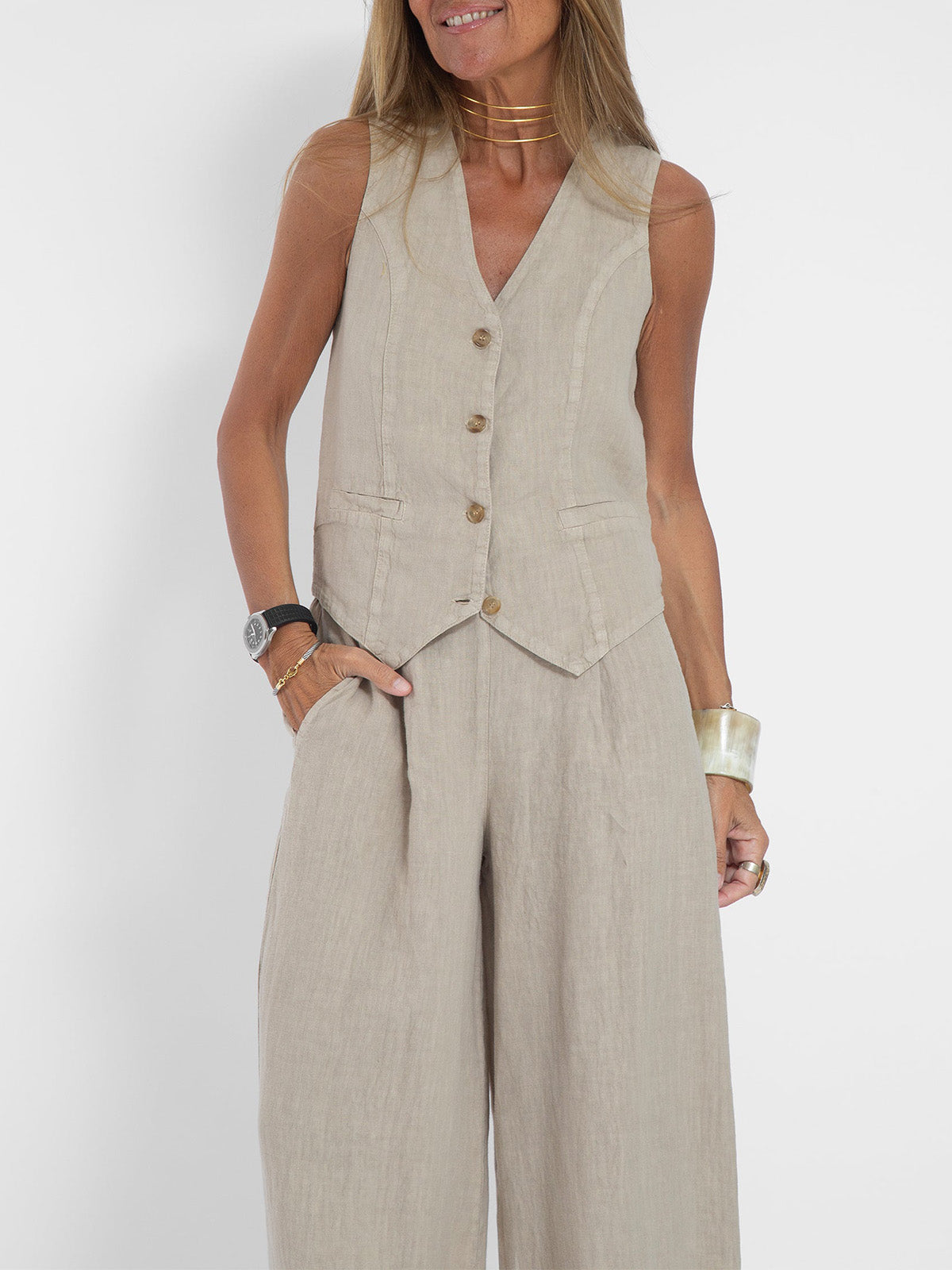 Andrea - Ensemble Gilet mit Knöpfen & Weite Hose - Ansicht 10