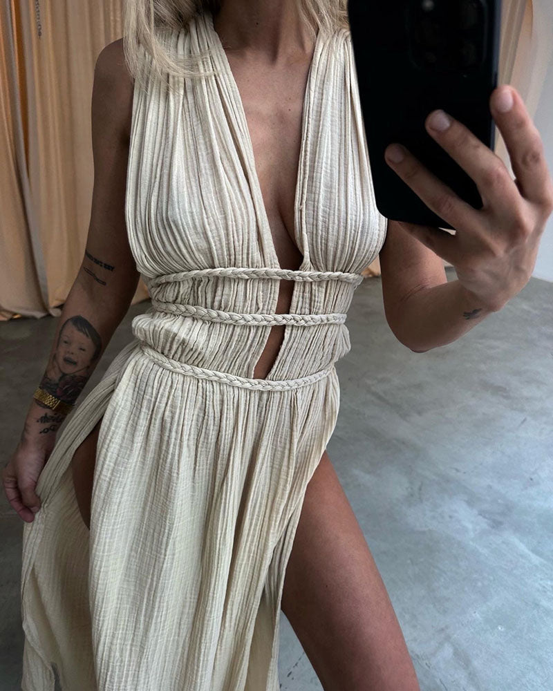 Yvonne - Texturiertes Kleid mit Schlitz - Ansicht 6