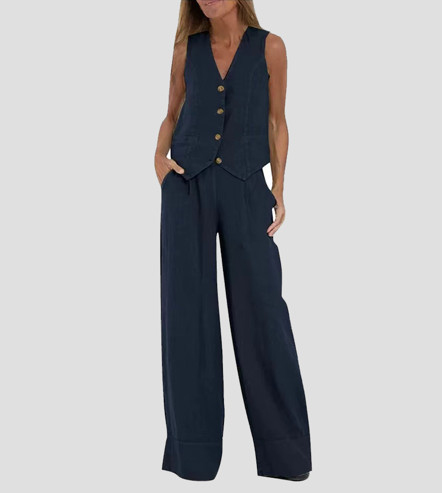 Andrea - Ensemble Gilet mit Knöpfen & Weite Hose - Ansicht 17