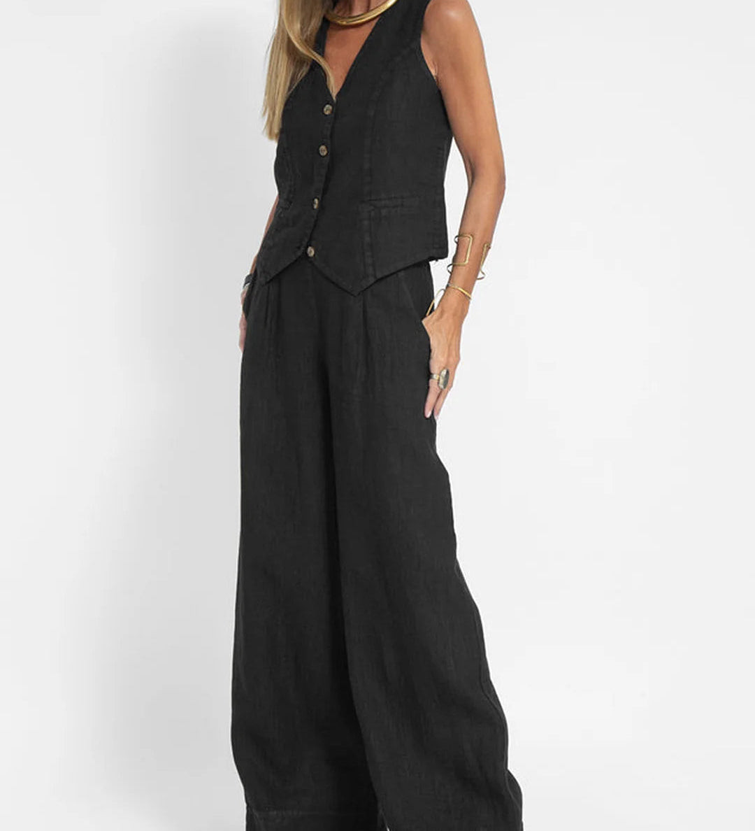 Andrea - Ensemble Gilet mit Knöpfen & Weite Hose - Ansicht 4