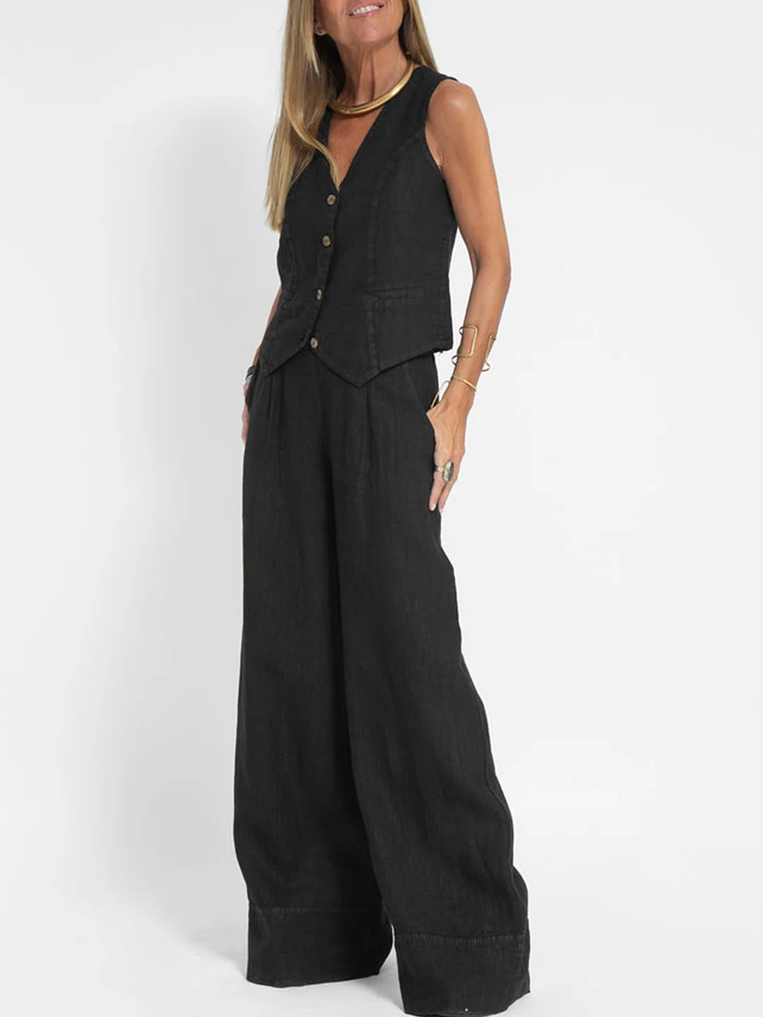 Andrea - Ensemble Gilet mit Knöpfen & Weite Hose - Ansicht 4