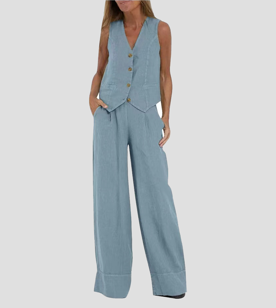 Andrea - Ensemble Gilet mit Knöpfen & Weite Hose von Stefanie Berlin