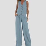 Andrea - Ensemble Gilet mit Knöpfen & Weite Hose von Stefanie Berlin