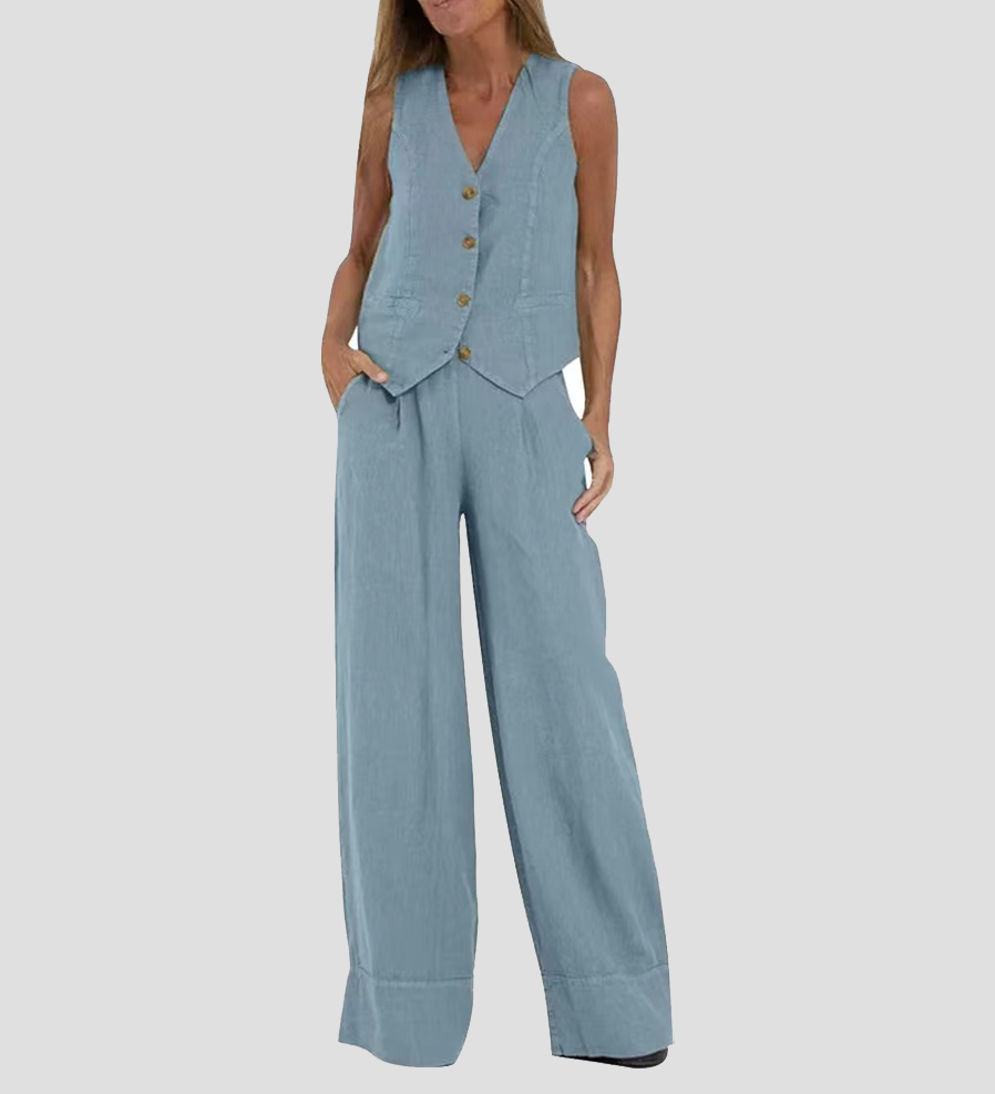 Andrea - Ensemble Gilet mit Knöpfen & Weite Hose von Stefanie Berlin
