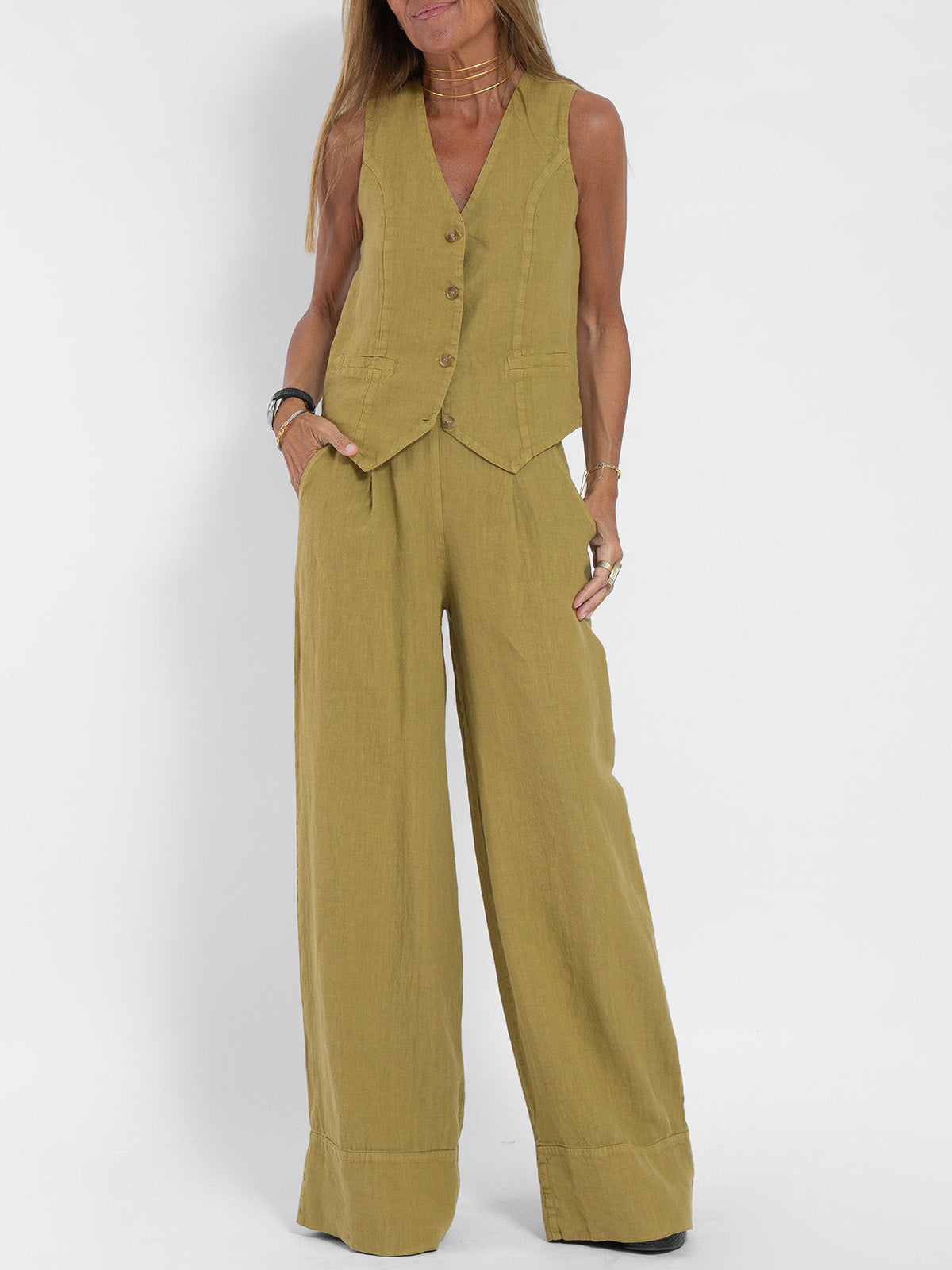 Andrea - Ensemble Gilet mit Knöpfen & Weite Hose - Ansicht 3